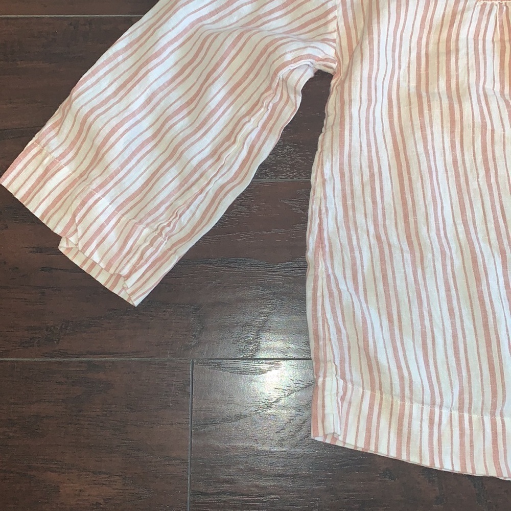 100% Linen Rachel Zoe Rose and Cream Striped Blouse, sz Large. - Picture 7 of 11
